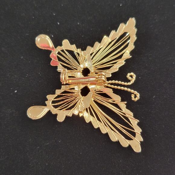 Vintage Gold Tone Filigree Butterfly Brooch Pin 2" x 1.6" Elegant Insect Jewelry - Picture 8 of 11
